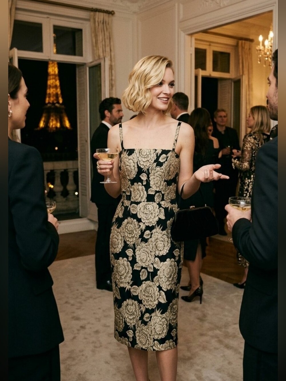 NWOT Dolce & Gabanna black gold silk midi floral embroidered dress 38/S